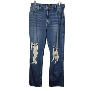 Hollister Women 15 Ultra High Rise Dad Jean 32 Distressed Medium Wash - Picture 1 of 9