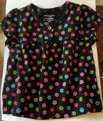 Girls Size 3T Faded Glory-New Without Tags-Black Top Covered by Colorful Posies - Image 1 of 4