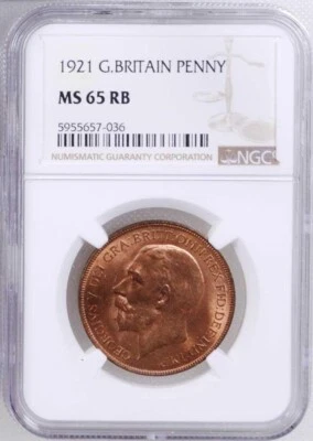 GREAT BRITAIN  GEORGE V 1921  PENNY, GEM UNCIRCULATED, CERTIFIED NGC MS-65-RB - Image 1 of 4