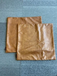 2 MANDIOO Brown Faux Leather Decorative Throw Pillow Covers 17.5” X 17.5” - Picture 1 of 4