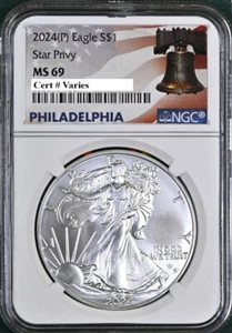 2024P Silver Eagle Con Estrella, NGC ms69 Philly Etiqueta En Mano - Imagen 1 de 4