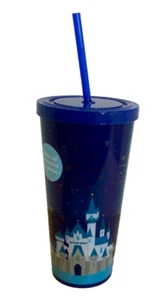 Vaso Walt Disney World Cenicienta Castillo Iluminado Taza Azul Pajita Parques Disney - Imagen 1 de 13