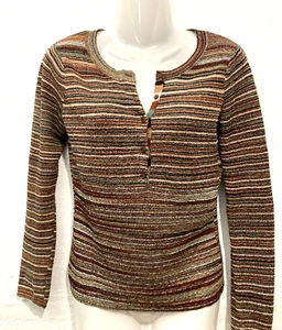 Vintage Nine West Knit Long Sleeves Top Pullover Y2K Henley Textured Striped XS - Picture 1 of 8