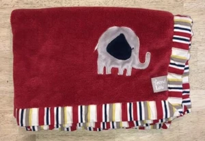Trend Lab Baby Blanket Red Plush Grey Elephant Yellow Navy Stripe Lovey - Picture 1 of 4