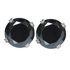 925 Sterling Silver 5.05Ct Round Cut 100% Natural Black Diamond Solitaire Studs