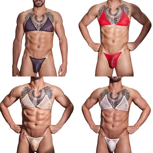 Man Nightwear Sheer Mesh Lingerie Silky Set Solid Crossdress Gay Underwear Sexy - Picture 1 of 63