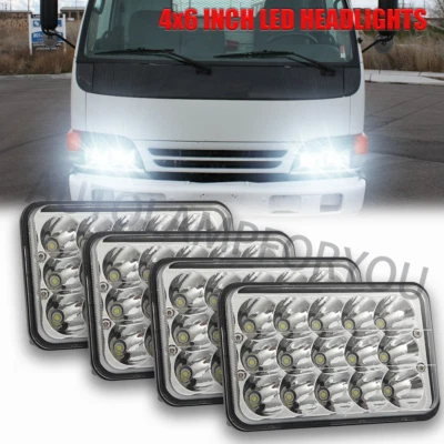 4pcs 4x6 inch LED Headlights DRL Hi/Lo Beam H4 Fit GMC W3500 W4500 W5500 Forward - Image 1 of 4