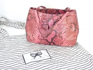 Anya Hindmarch Bag Vintage Snake Python Leather Pink Bow Shoulder Hobo Rare - Picture 1 of 24