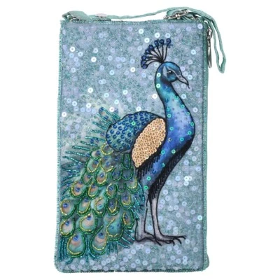 BAMBOO TRADING HAND BEADED ROYAL PEACOCK CLUB BAG CELLPHONE CROSSBODY WRISTLET - Image 1 of 2