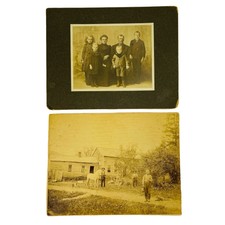 2 Vintage Studio Photo Family Portrait Farm Cabinet Cards Matted Bringhamton NY 
