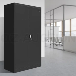 180cm Steel Filing Cabinet Office Stationary Lockable Storage Cupboard Black - Picture 1 of 12