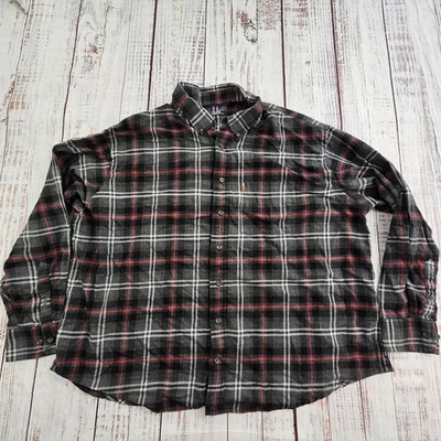IZOD Black Plaid Long Sleeve Cotton Blend Boxy Fit Flannel Shirt Women's 3XL - Image 1 of 4