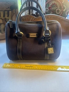 Ralph Lauren Black Canvas Boston Bag Top Handle With Brass Accents - Picture 1 of 10