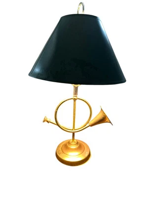 Mid 20th Century Vintage Brass Looped Horn Lamp Hunting Table Equestrian Style - Image 1 of 4