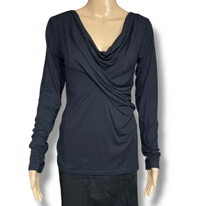 CAbi Womens Blouse Shirt Top Draped V Neck Twisted Bodice Long Sleeve Black Med - Picture 1 of 9