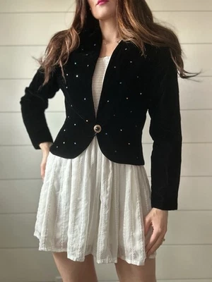 Blazer de terciopelo vintage años 90 recortado arco iris estrás declaración  Foto 1 de 4