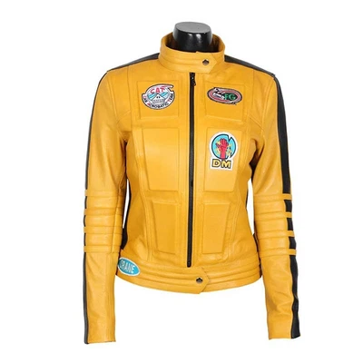 Chaqueta de cuero amarilla para mujer The Bride Kill Bill 2 Uma Thurman Cosplay motociclista Foto 1 de 3