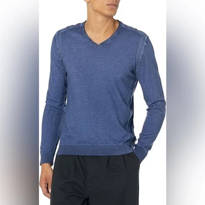 Suéter John Varvatos Para Hombre Azul Rollo Cuello en V Mezcla Algodón Capa Base Esencial M Foto 1 de 4
