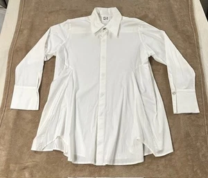 Planet by Lauren G Top Women size 2 White Button Down Flowy Collared Lagenlook - Picture 1 of 10