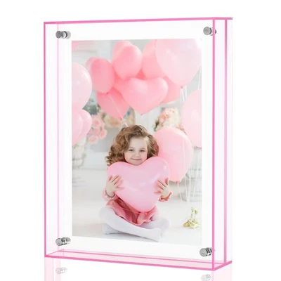 1 Pack 5x7 Pink Acryli Picture Frame Modern Floating Style Wall Tabletop Display - Image 1 of 4