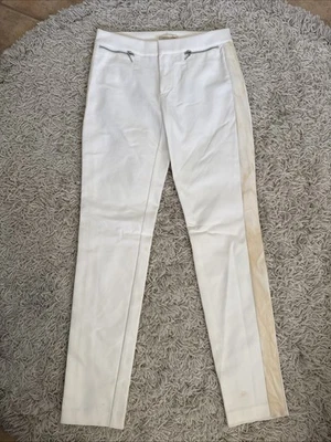 Rebecca Taylor Size 0 Ivory Flat Front Ponte Knit Leggings Zip Front Pockets - Image 1 of 4