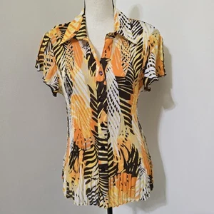70s Groovy Retro Disco Art Pleated Button Up Flounce Sleeves SERE NADE XL Orange - Picture 1 of 14