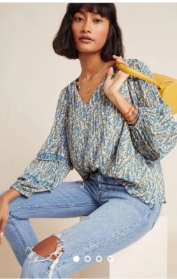 Blusa Top Antropologie Marve XS Manga Globo Gasa Forrada Ahumada Minimalista Foto 1 de 4