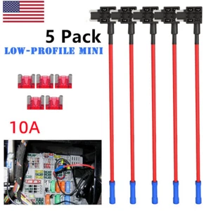 5 Pack Add-A-Circuit Fuse Tap Adapter Mini Low Profile Blade Holder 10A Fuse Set - Picture 1 of 6