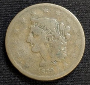 1839 Coronet Head Large Cent Penny -Average Circulated- BC50 - Picture 1 of 2