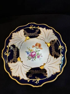 Vintage 12,75" Weimar Porzellan Jutta Echt Weimar Kobalt Teller mit Goldrand - Bild 1 von 8