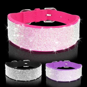 Bling Rhinestone Suede Dog Collar Diamante Pet Necklace for Medium Large Dogs - Picture 1 of 11