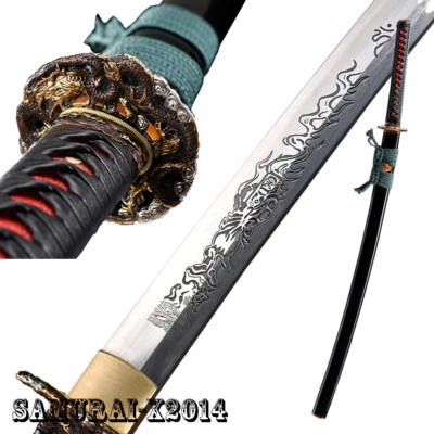 1095 carbon steel Japanese samurai sword katana Acalanatha engraved real sharp - Image 1 of 4