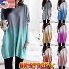 Womens Gradient Tunic Tops Long Sleeve T-shirt Ladies Casual Pullover Blouse Tee