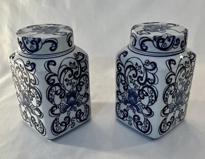 Pair of Blue & White Chinoiserie Ginger Jars Grandmillennial Decor - Image 1 of 4