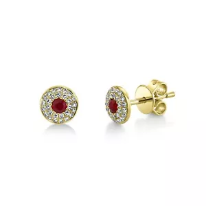 Natural Ruby And Diamond Stud Earrings 14K Rose Yellow White Gold Round Cut Disc - Picture 1 of 6