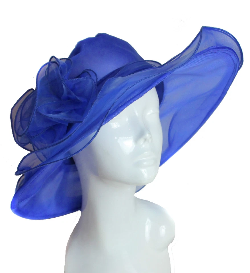 Large Hat Fascinator Weddings Ladies Day Race Royal Ascot Hatinator Brim Organza - Image 1 of 1