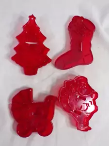 Vintage Menge 4 Rot Kunststoff Weihnachten & Kinderwagen Ausstechformen HRM - Bild 1 von 5