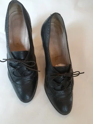 Vintage CHANEL  Black Leather Lace Up Heel, Size 35.5 - Image 1 of 4