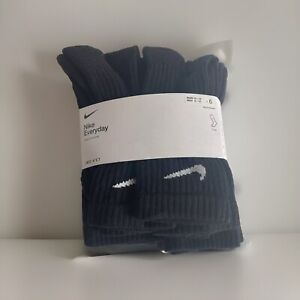 Nike Men's Everyday Cushioned Crew Socks 6 Pairs - Black Women 10-13 NWT