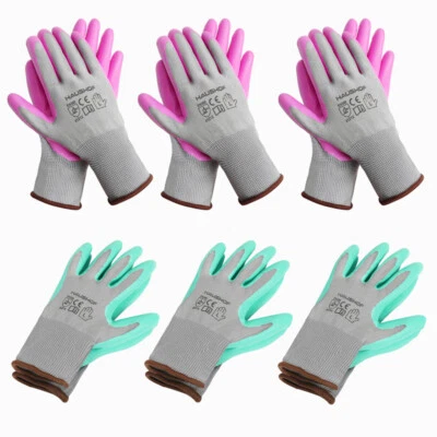 HAUSHOF 6-Pairs Garden Gloves Medium Nitrile Coated Working Gloves Pink & Green - Image 1 of 4