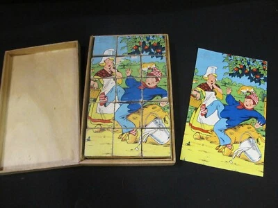 Ancien Jeu de Cubes en Bois - Puzzle - Photo 1/4