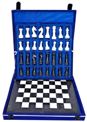 Nuevo Juego de Tablero de Ajedrez Hecho a Mano Mármol/Onyx/Blanco y Negro, 30 cm x 30 cm Foto 1 de 4