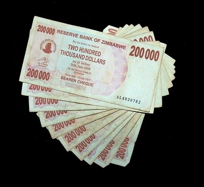 10 x Zimbabwe 200000 (200.000) dólares cheque portador billetes / P-49  Foto 1 de 2