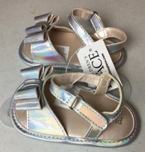 Infant Girls Baby Holographic Sandal Shoes Bow Metallic Silver 6-12 Months - Picture 1 of 8