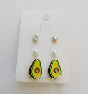 Orecchini Trio Finti Cristalli Perle Avocado Posts Tappo Plastica - Foto 1 di 8