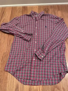 Ralph Lauren Hemd Herren Medium rot weiß blau kariert Knopfleiste langarm - Bild 1 von 8