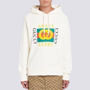 Gucci GG Front Logo Monogram Cotton Distressed Hoodie Sweatshirt Beige Size M - Picture 1 of 22