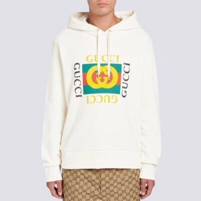 Sudadera con Capucha Gucci GG Logo Frontal Monograma Algodón Envejecido Beige Talla M Foto 1 de 4