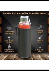 Reusable Glass water Bottle - Chefs Star 18oz - Picture 1 of 5