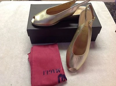  Auth NIB BRUNO MAGLI NIL NERO Gold Open Toe Sling  Leather 8.5 C $268.00 Retail - Image 1 of 4